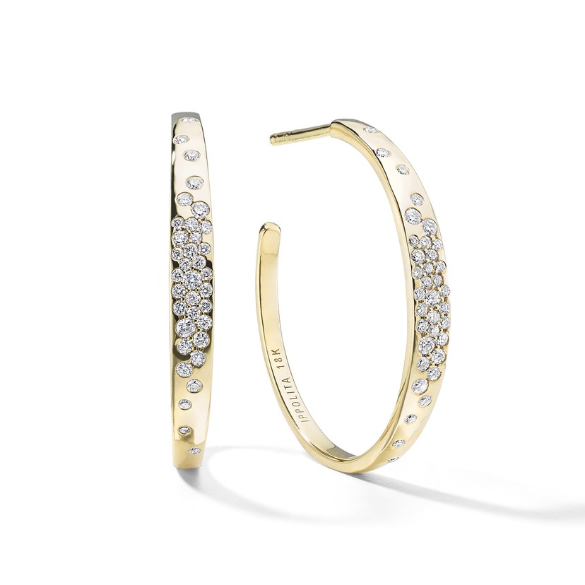 18k Yellow Gold Stardust Crinkle Hoop Earrings