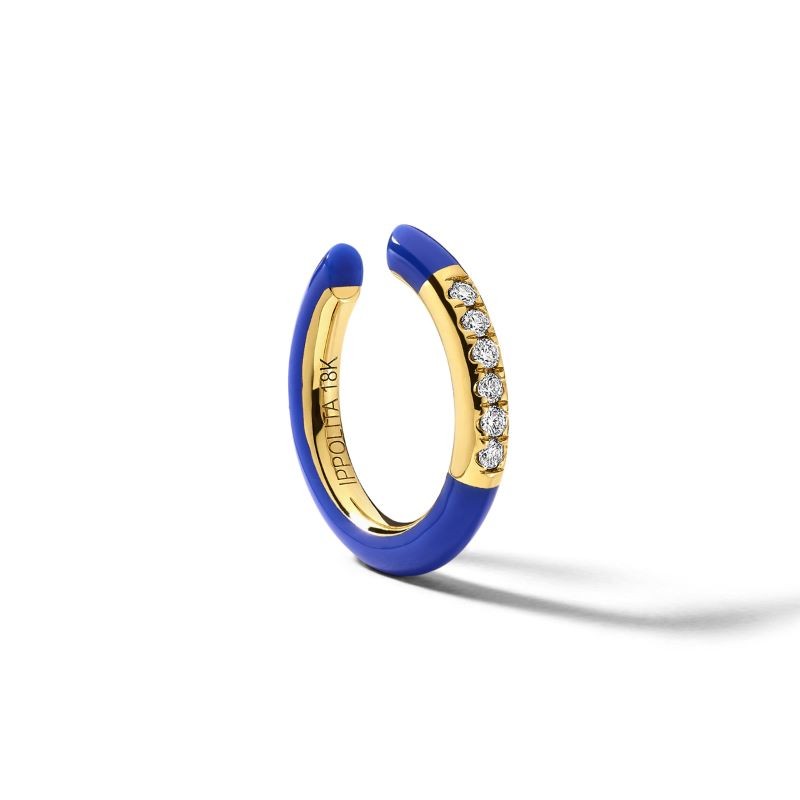 18k Yellow Gold Blue Ceramic Diamond Cuff Earring