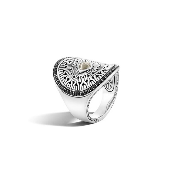 Silver Classic Chain Radial Pyrite Saddle Ring