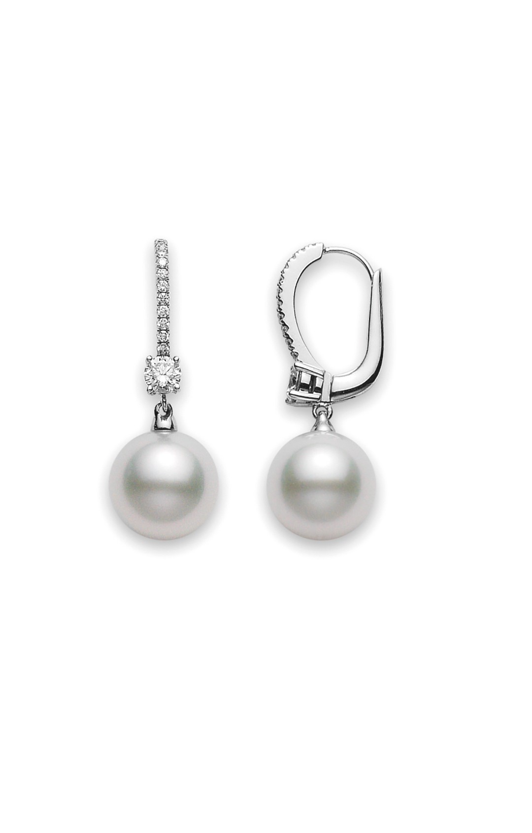 18K White Gold White South Sea Cultured Pearl Lever Back Earrings