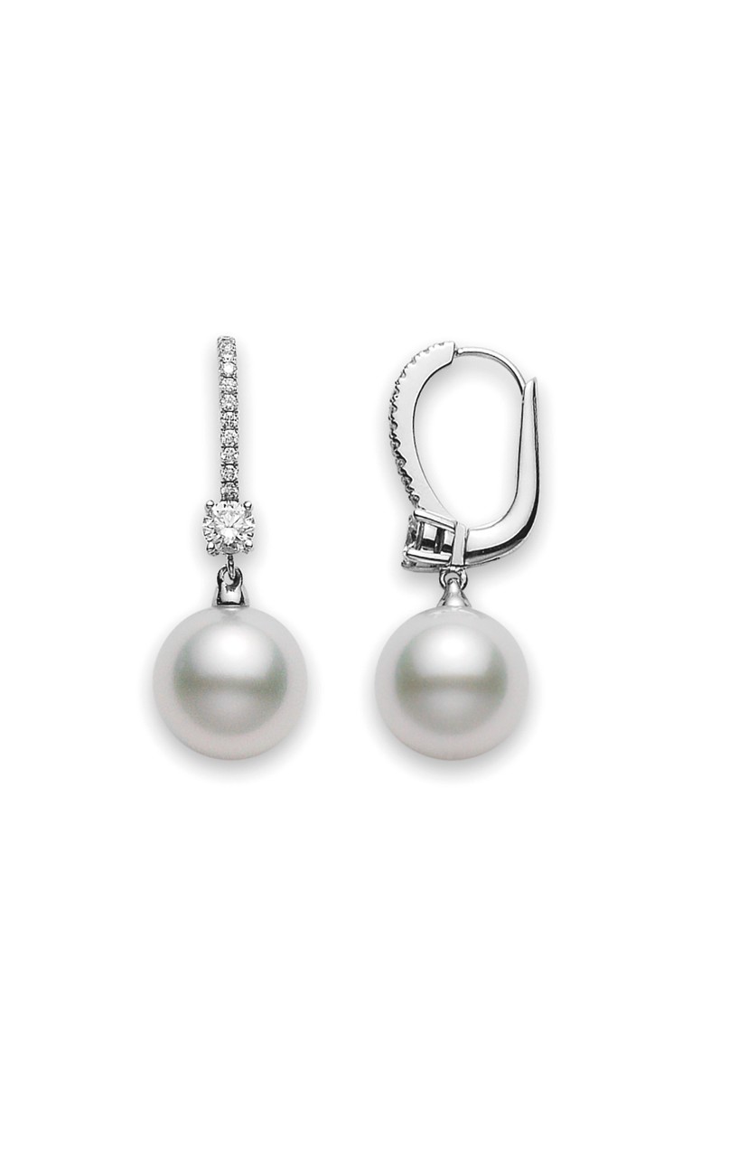 18K White Gold White South Sea Cultured Pearl Lever Back Earrings