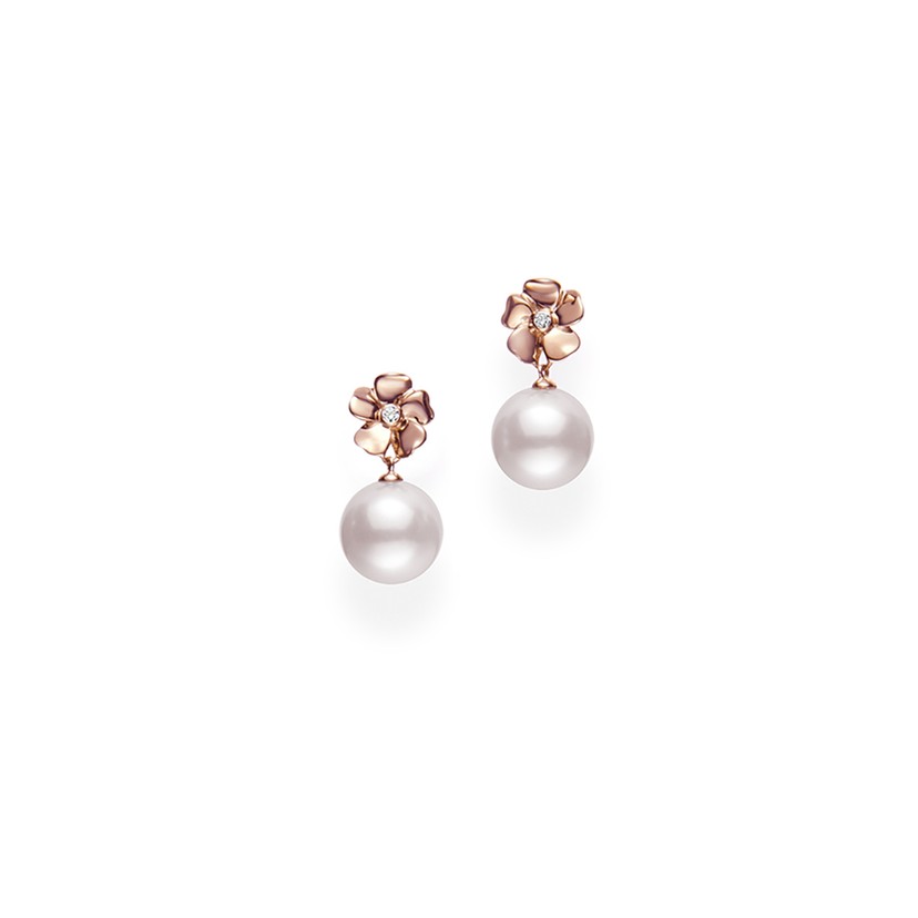 18K Rose Gold Akoya Cultured Pearl Cherry Blossom Earrings