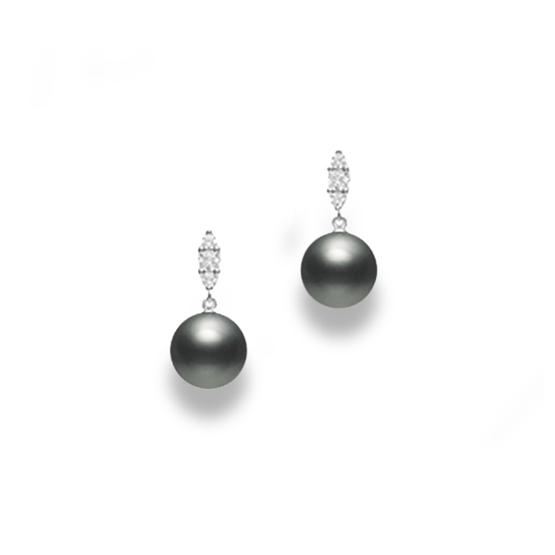 18K White Gold Black South Sea Cultured Pearl and Diamond Earrings