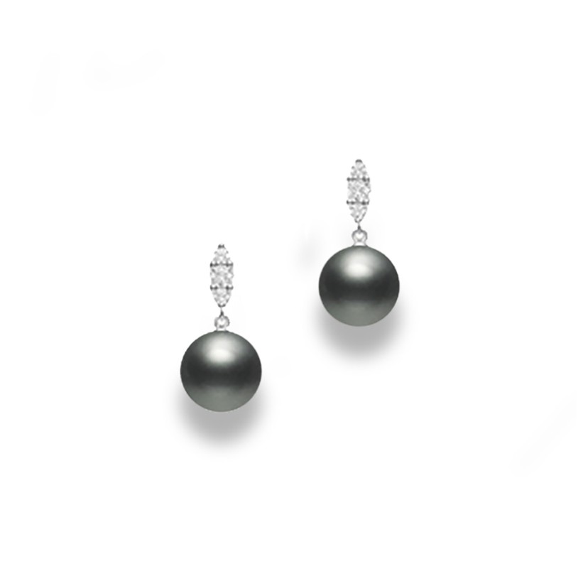 18K White Gold Black South Sea Cultured Pearl and Diamond Earrings
