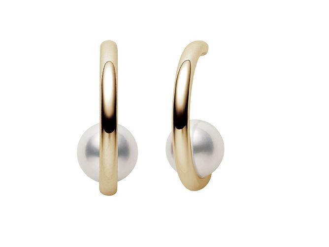 18k Yellow Gold Akoya Pearl J Hoop Earrings