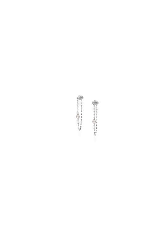 18k White Gold Bezel Diamond Akoya Pearl Drop Earrings