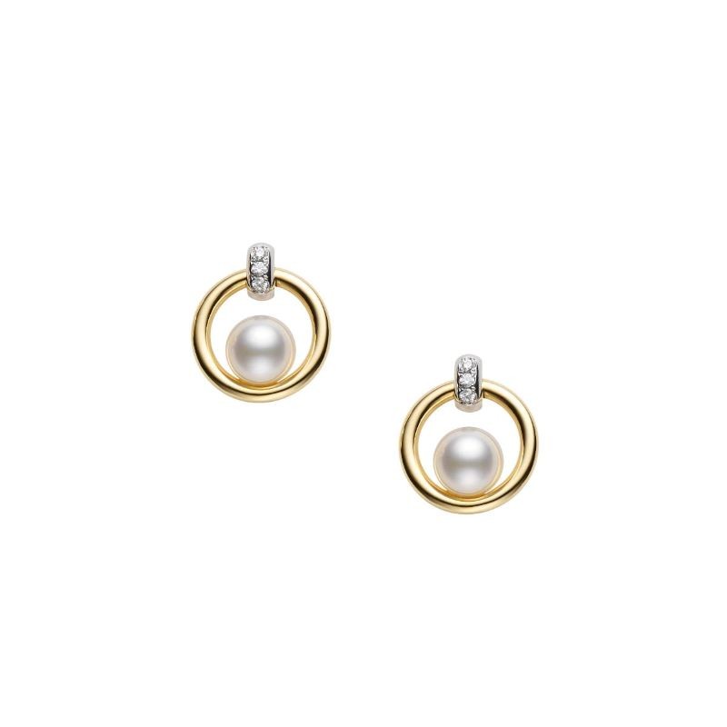 18k Two Tone Akoya Pearl Diamond Earrings