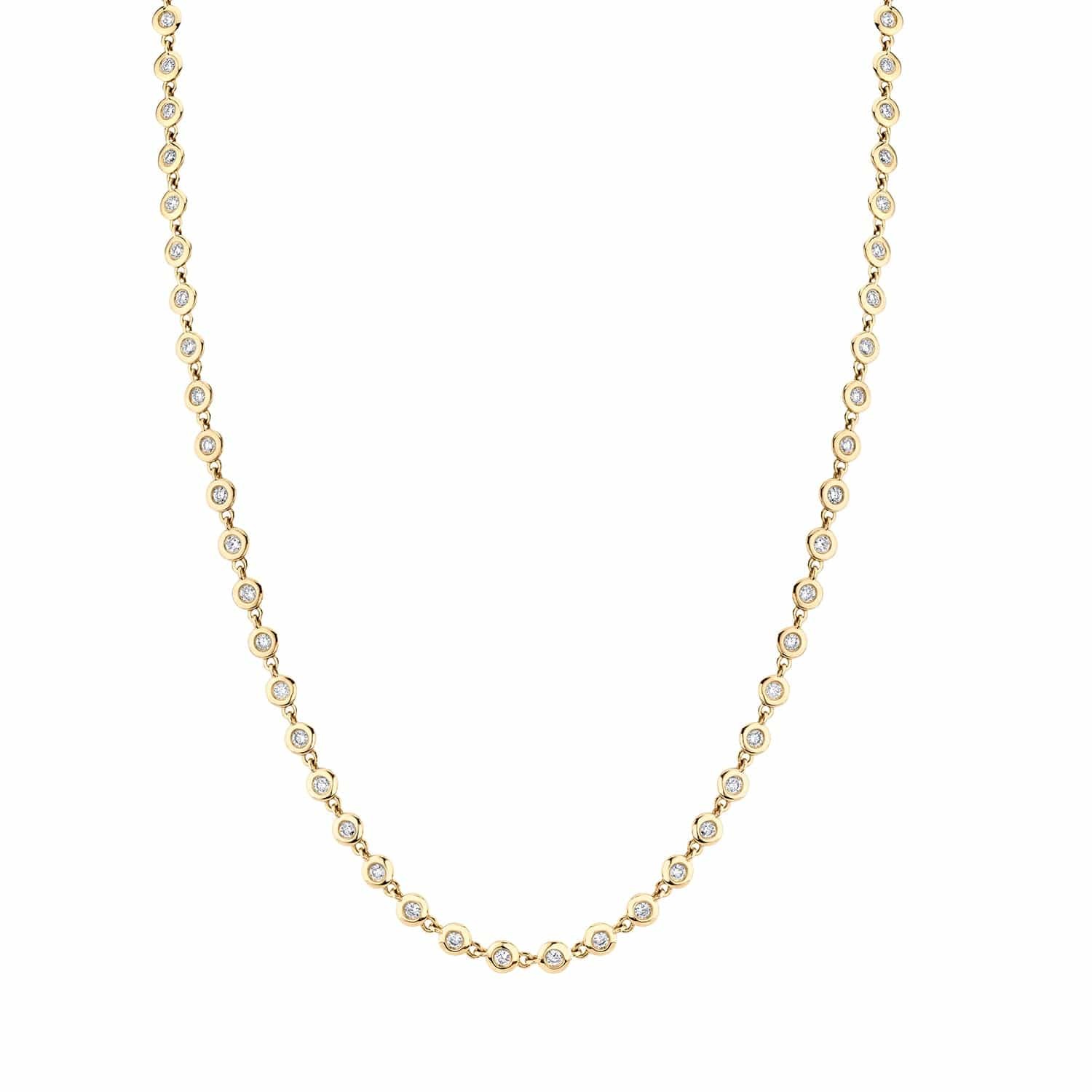 14k Yellow Gold Round Bezel Tennis Necklace