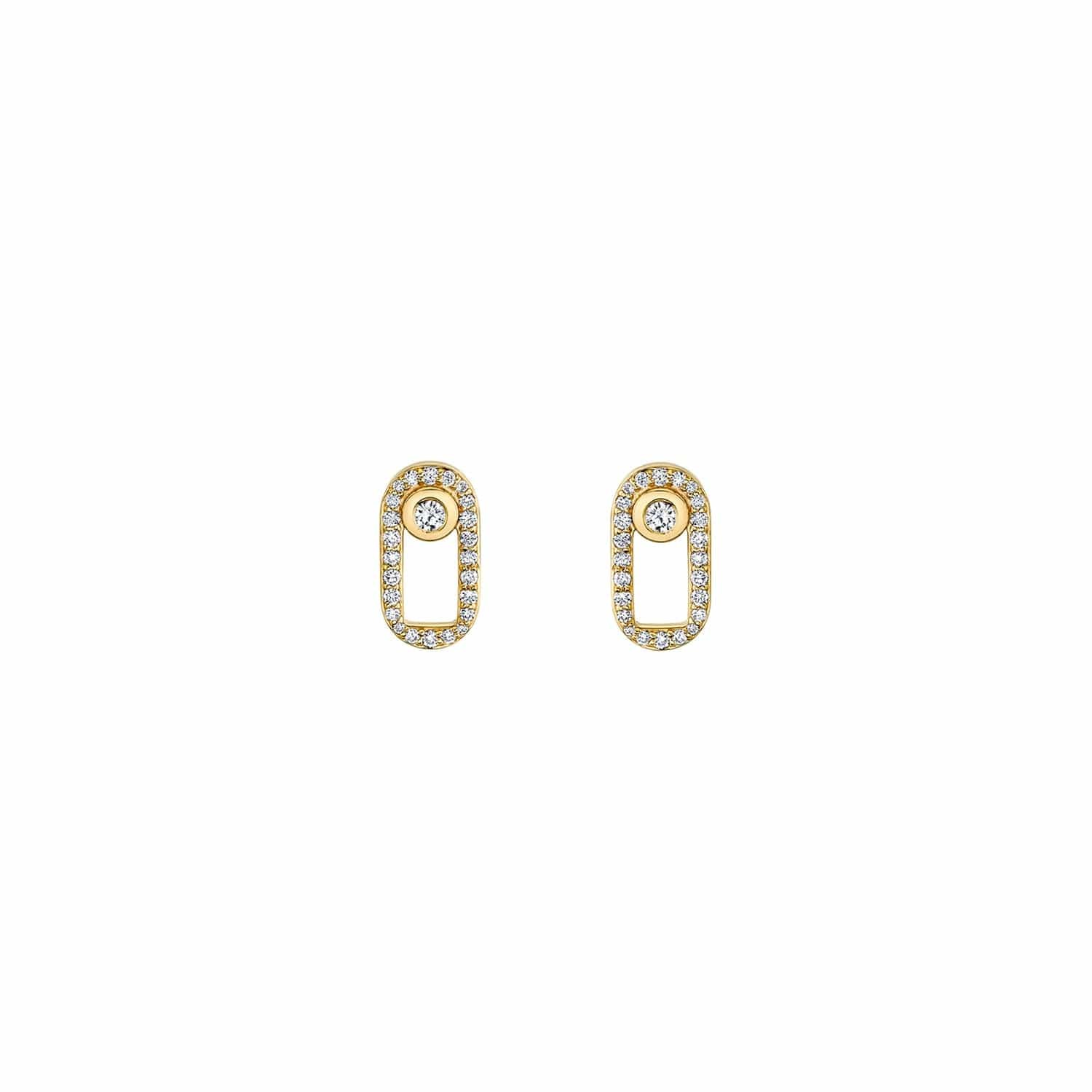14k Yellow Gold Pave Singleton Stud Earrings