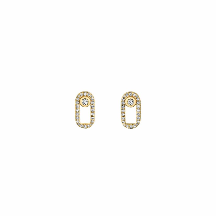 14k Yellow Gold Pave Singleton Stud Earrings