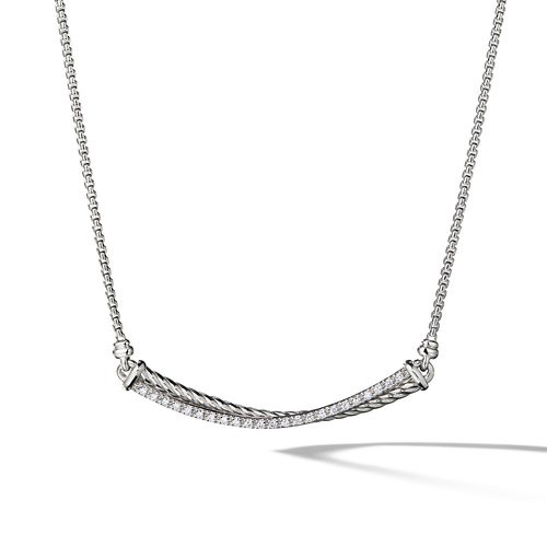 Crossover Bar Necklace in Sterling Silver with Pavé Diamonds