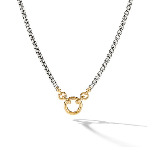 Smooth Amulet Vehicle Box Chain Necklace in Sterling Silver with 18K Yellow Gold, 3.6mm