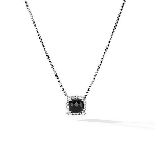 Petite Chatelaine® Pavé Bezel Pendant Necklace in Sterling Silver with Black Onyx and Diamonds
