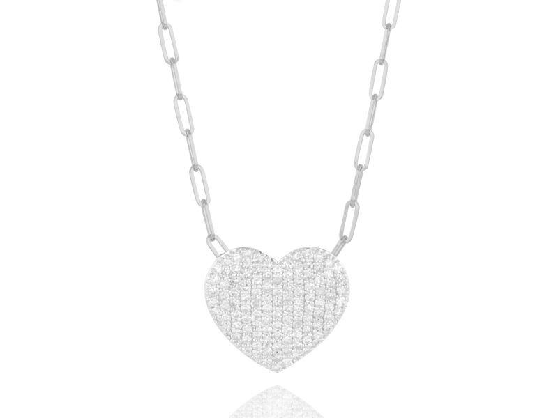 18k White Gold Medium Infinity Diamond Heart Necklace