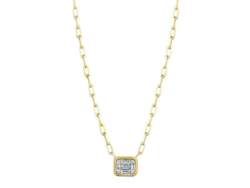 18k Yellow Gold Illusion Emerald Cut Diamond Necklace