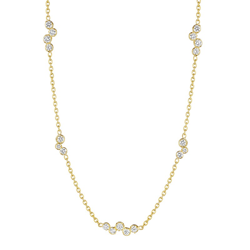 18K Yellow Gold Diamond Stardust Round Station Necklace 