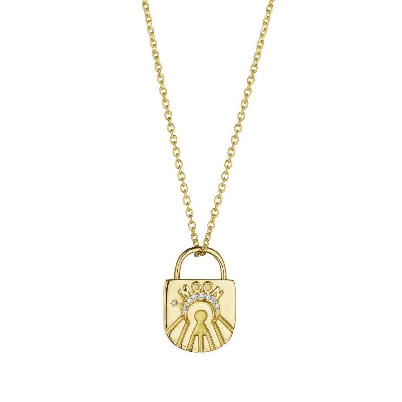 18k Yellow Gold Diamond Crescent Moon Padlock Enhancer
