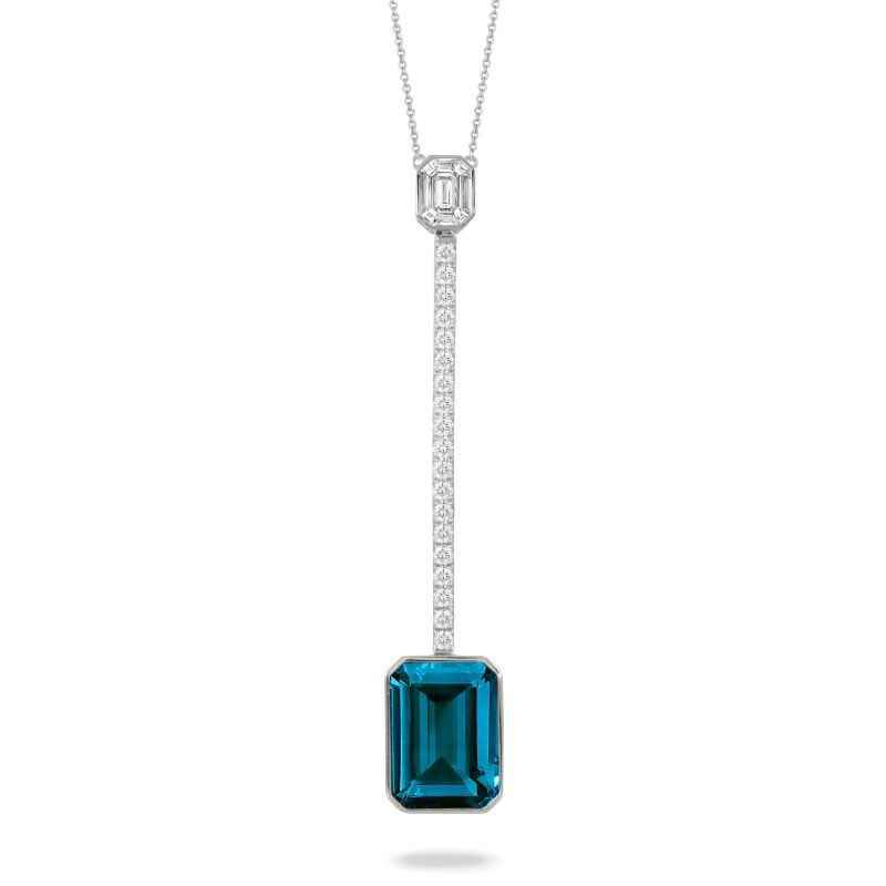 18k White Gold Long Octagon Diamond Necklace