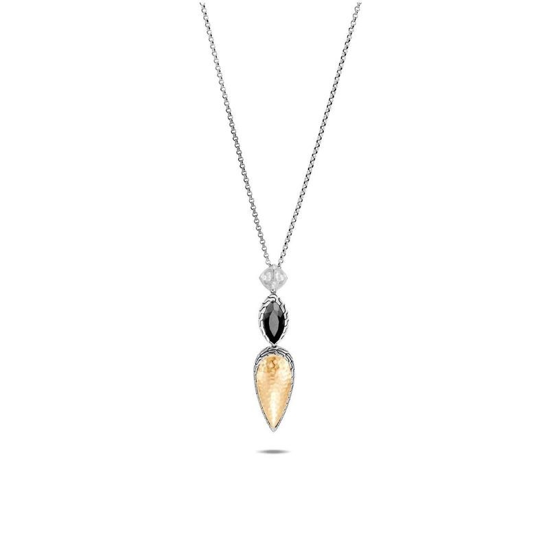 Silver and 18k Yellow Gold Hammered Cluster Dangle Necklace