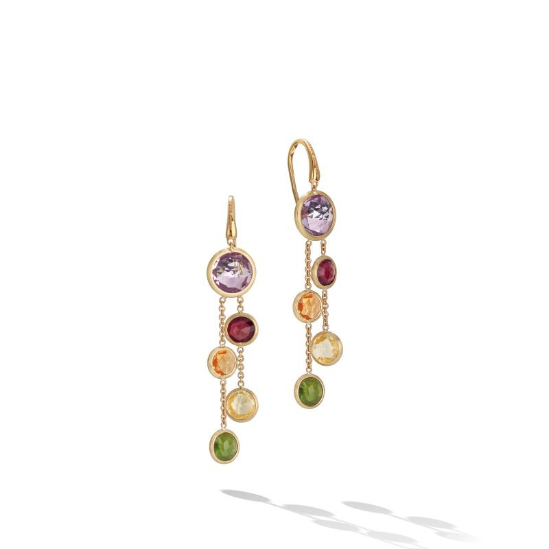 18k Yellow Gold Double Strand Mixed Stone Drop Earrings