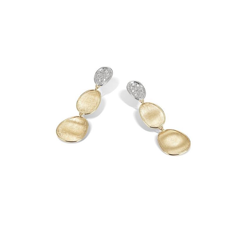 18k Two Tone Lunaria Oval Drop Earrings