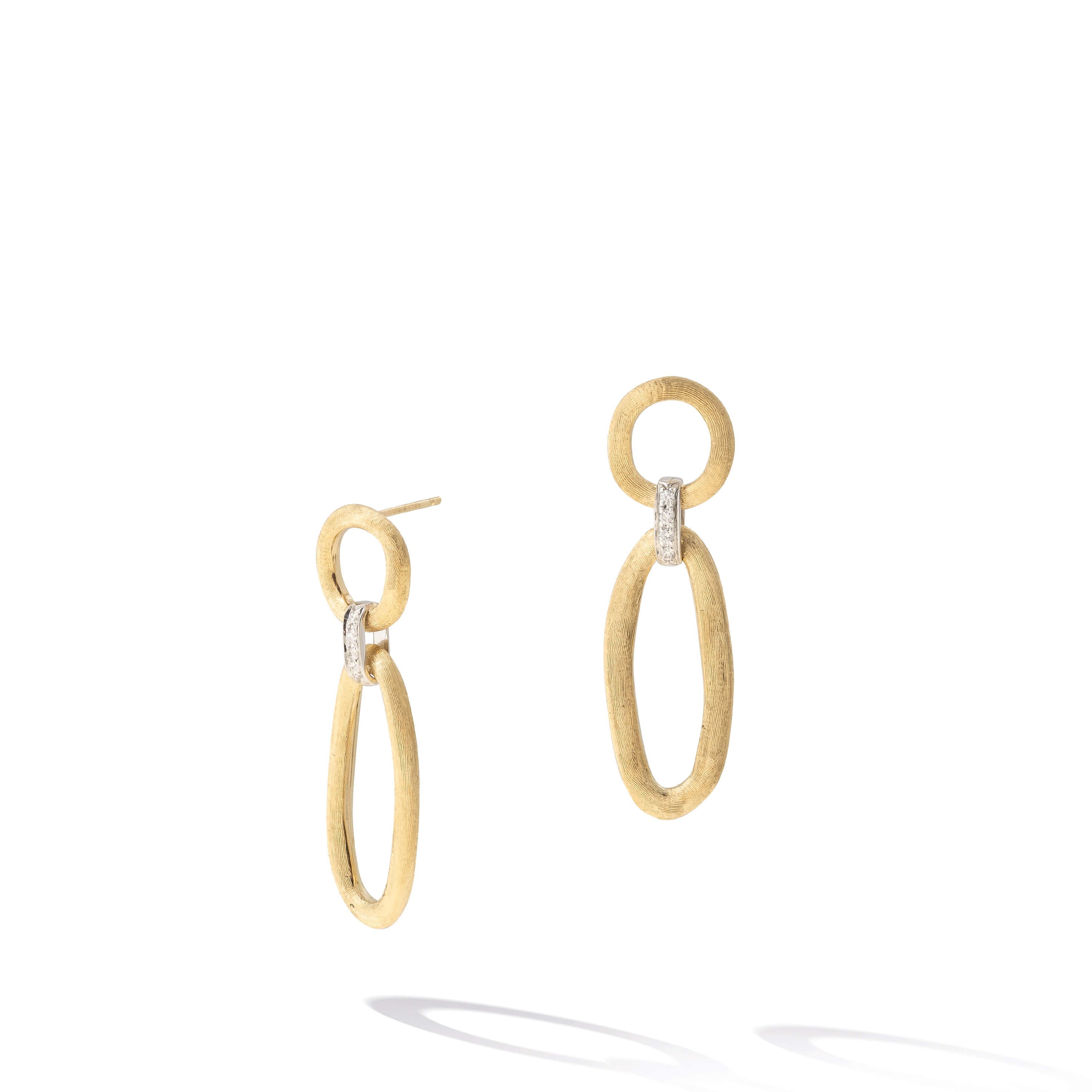 18K Yellow Gold Link Drop Earrings With Diamond Accents