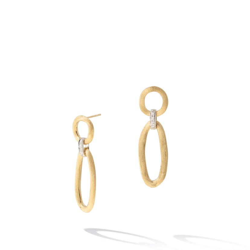 18K Yellow Gold Link Drop Earrings With Diamond Accents