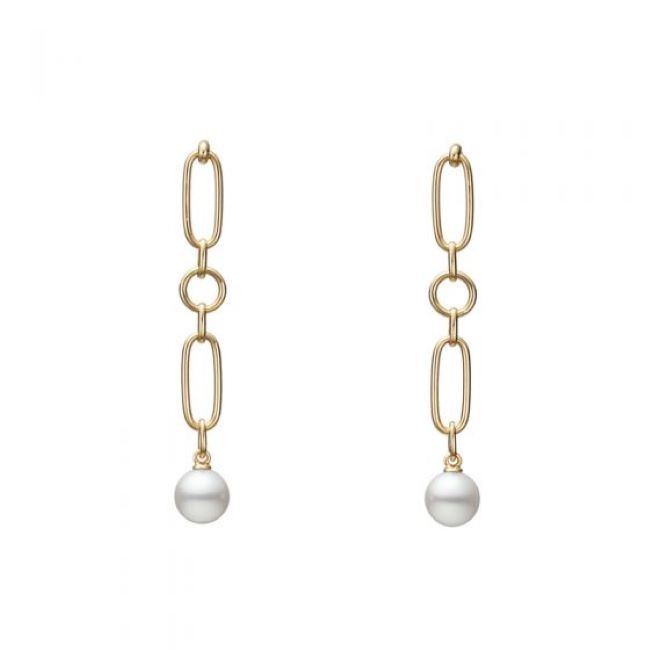 18k Yellow Gold Akoya Pearl Chain Drop Earrings