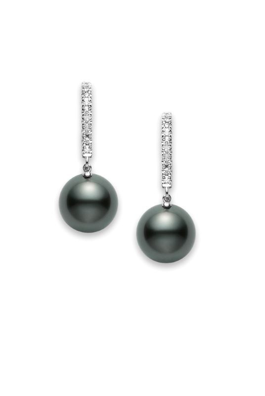 18k White Gold Black South Sea Pearl Drop Earrings
