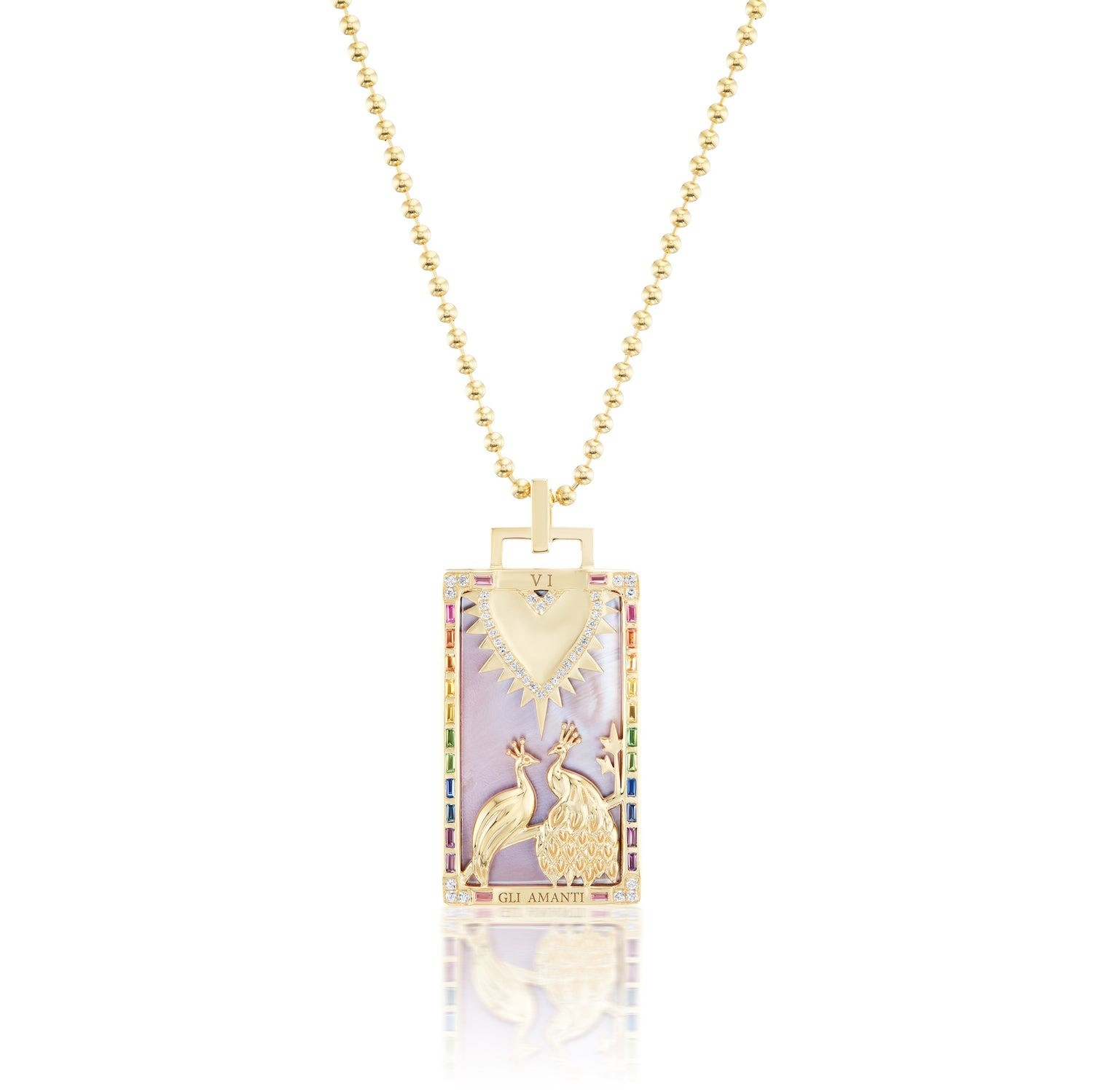 18k Yellow Gold Gli Amanti Piccola Tarot Card Pendant