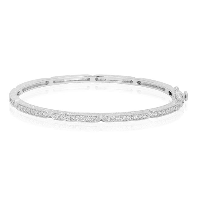 18k White Gold Thin Deco Pave Diamond Stacking Bracelet