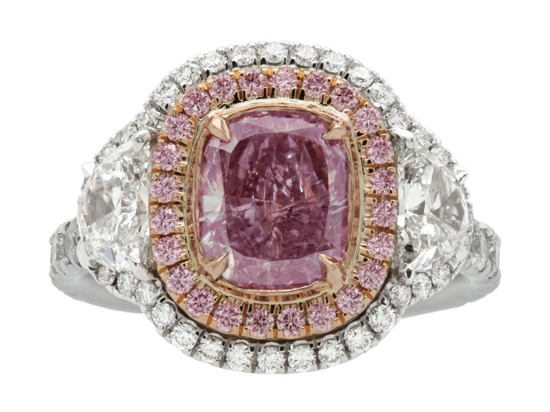 Pink & White Diamond Double Halo Ring