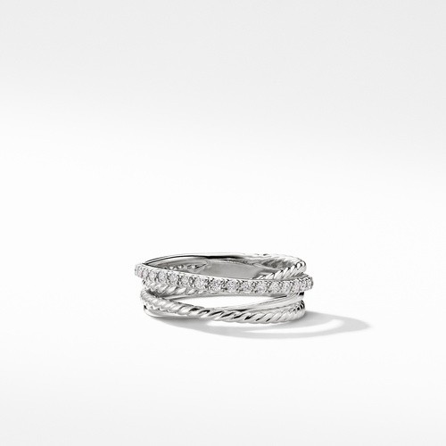 Crossover Band Ring in Sterling Silver with Pavé Diamonds