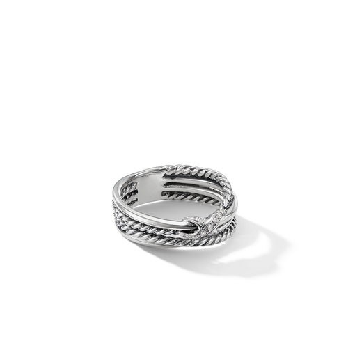 X Crossover Band Ring in Sterling Silver with Pavé Diamonds