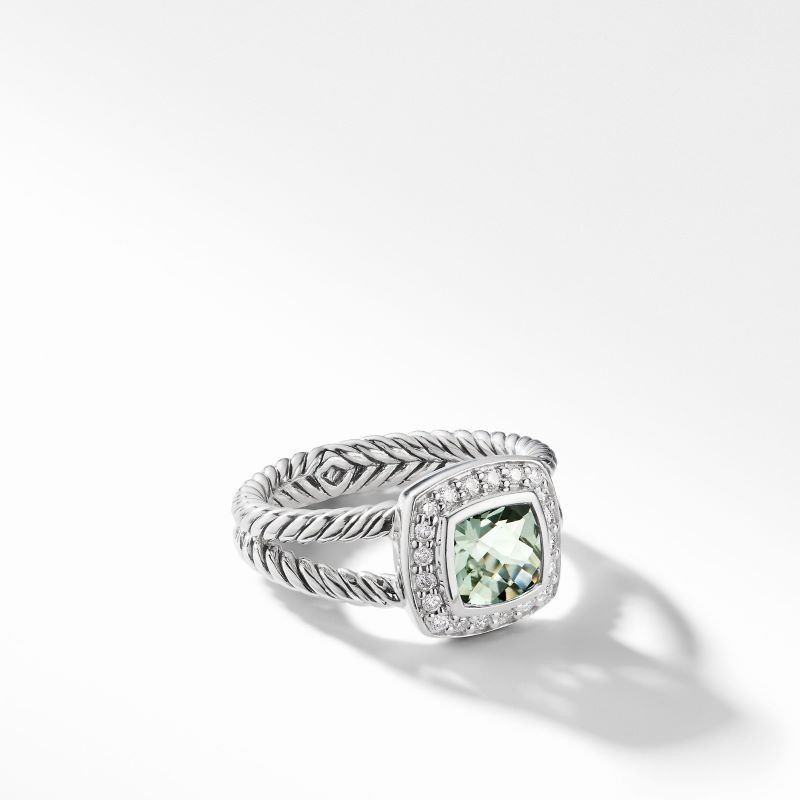 Silver Albion Cushion Prasiolite Diamond Frame Ring