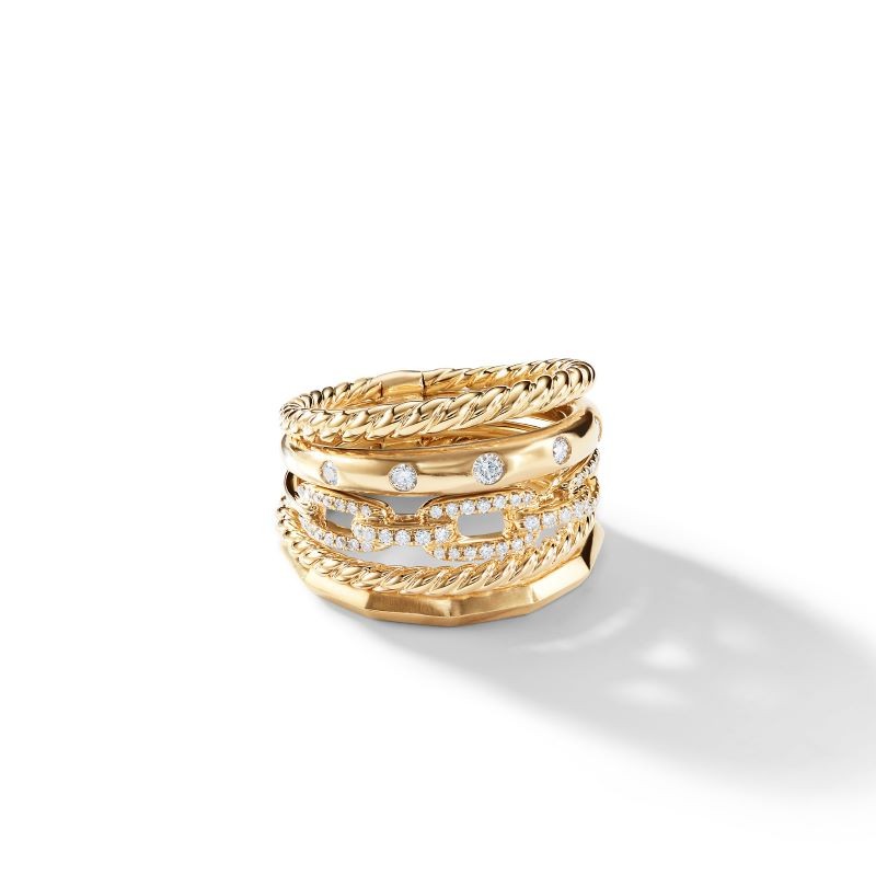 18k Yellow Gold 5 Row Diamond Link Ring
