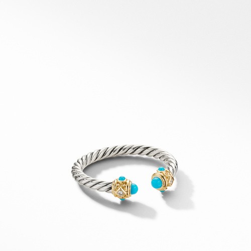 Renaissance Ring in Sterling Silver with Turquoise, 14K Yellow Gold and Diamonds