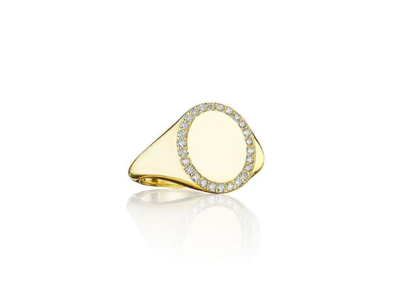 18k Yellow Gold Diamond Oval Signet Ring