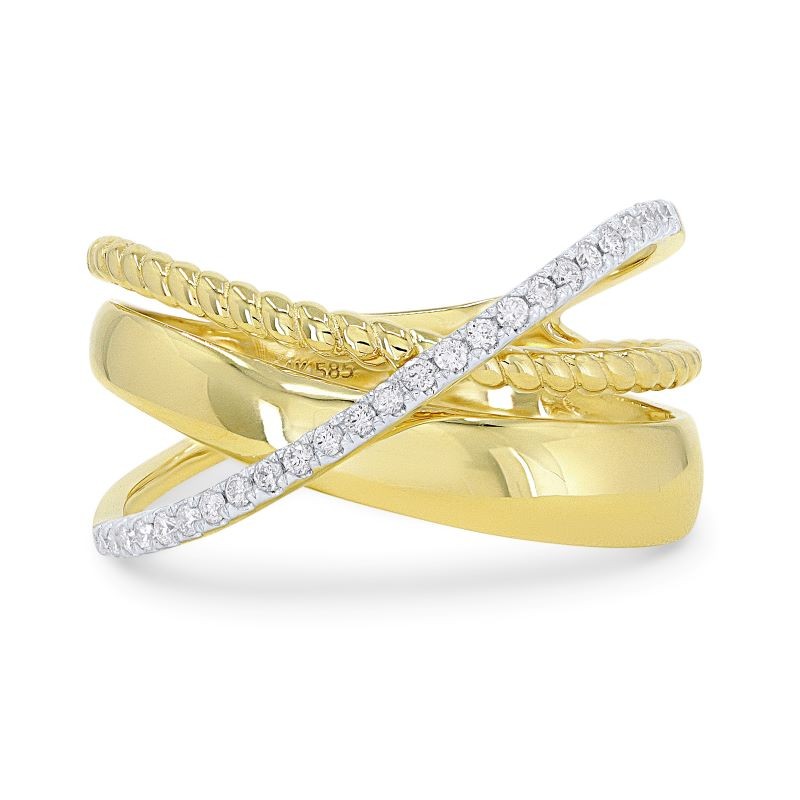 14k Two Tone Diamond Crossover Ring