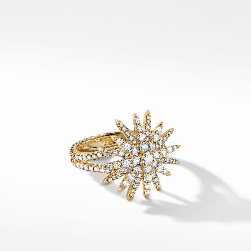 18k Yellow Gold Starburst Diamond Cable Ring