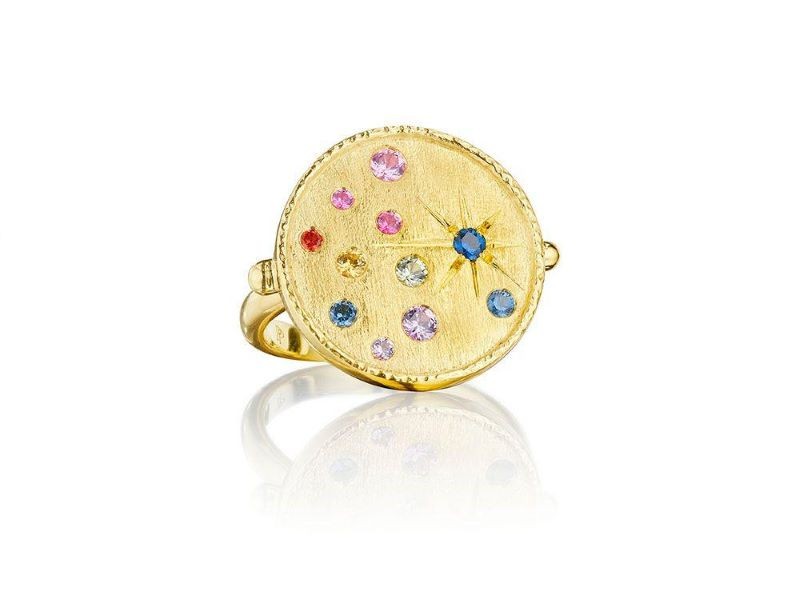 18k Yellow Gold Galaxy Scattered Rainbow Ring