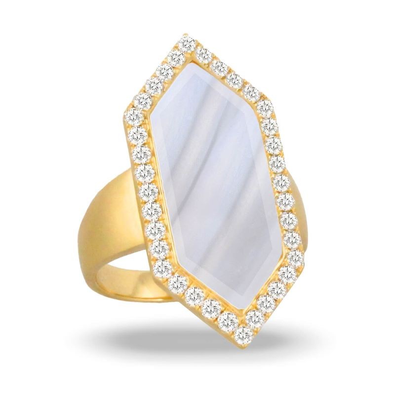 18k Yellow Gold Grey Agate Satin Ring