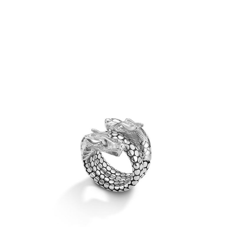 Silver Coil Dot Naga Dragon Head Ring