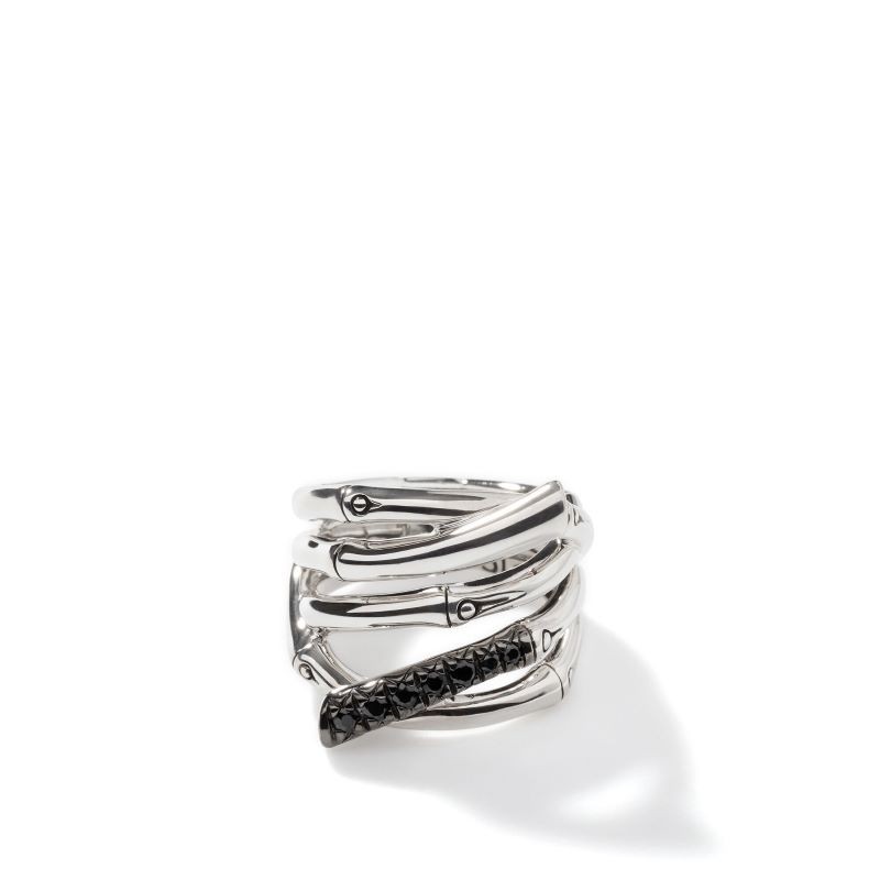Wide Bamboo Lava Black Sapphire Ring