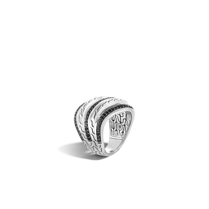 Silver Classic Chain Black Sapphire Wavy Ring