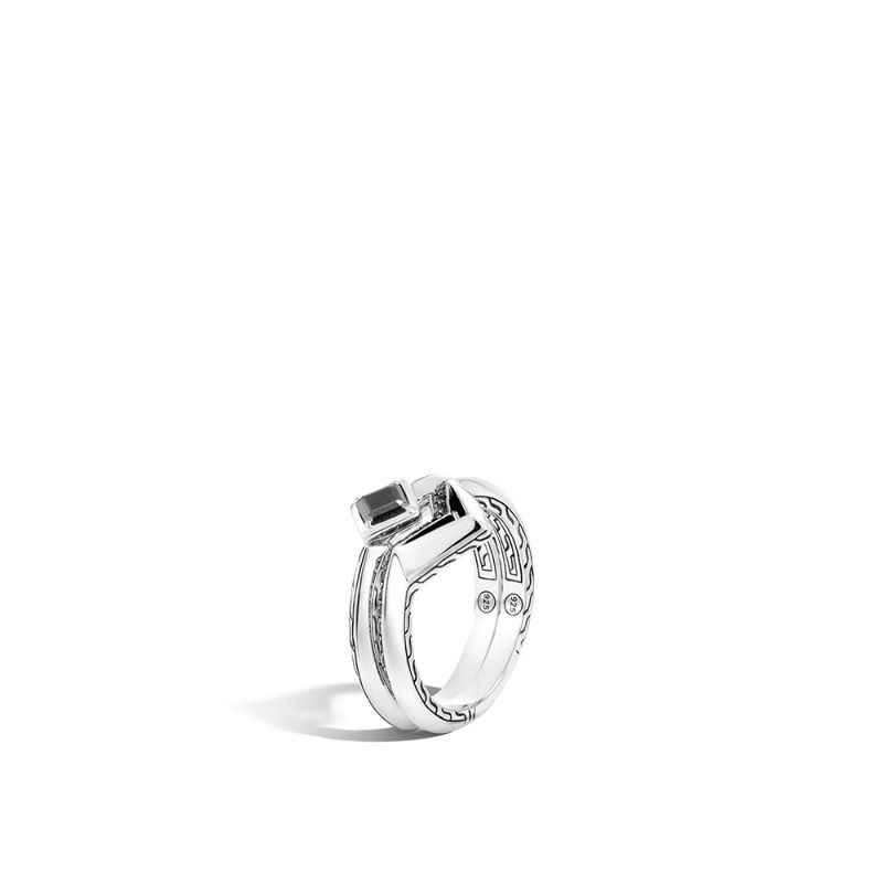 Silver Classic Chain Tiga Hematite Set of 2 Stack Ring