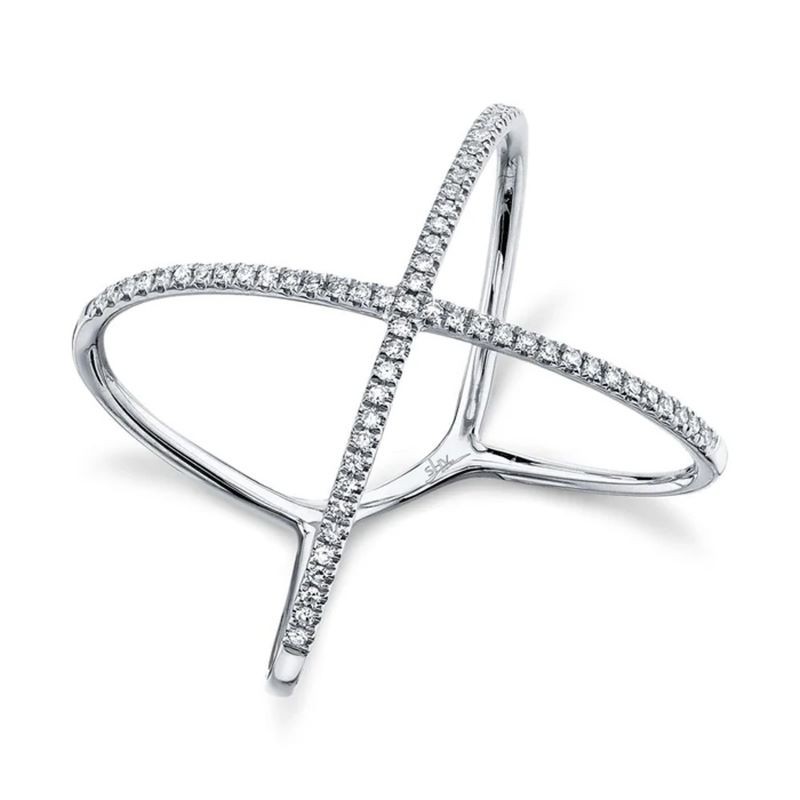 14k White Gold Large Thin X Ring