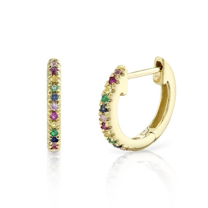 14k Yellow Gold Multi Color Hoop Earrings