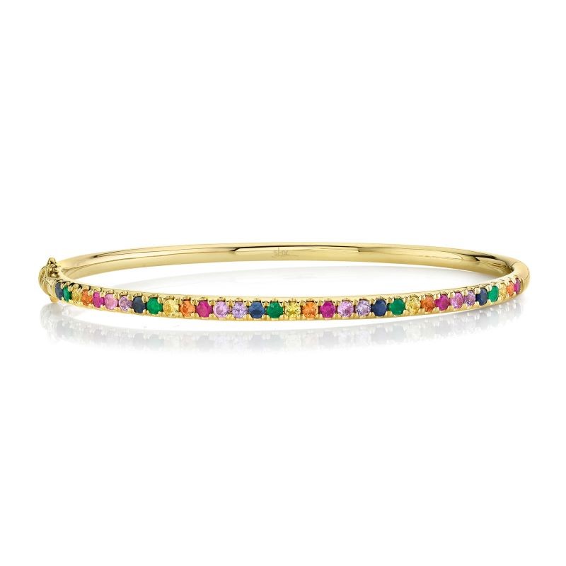14k Yellow Gold Multi Color Bangle Bracelet