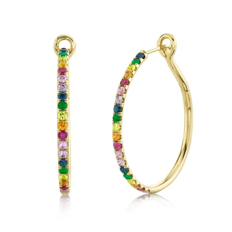 14k Yellow Gold Multi Colored Hoop Earrings